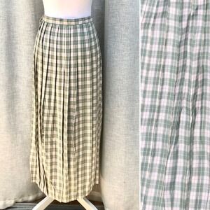 Cambridge Spirit Green Orange and White Pleated Plaid Skirt